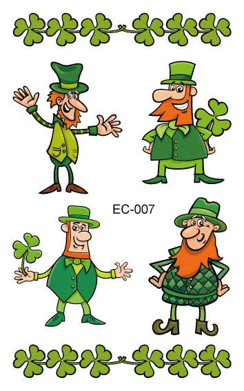 Temporary tattoo sticker paper with Irish festival flag and shamrock designs for face and body application