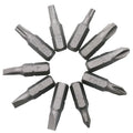 L-shaped double-headed socket wrench with 10 screwdriver bits and 10 bit sockets arranged around tool