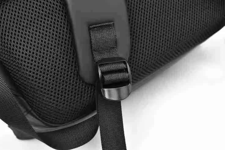 Large waterproof black PU backpack for men with computer compartment