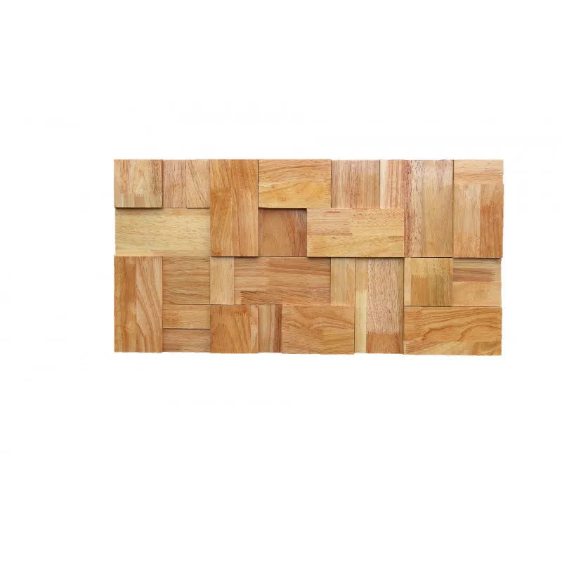 Retro 3D solid wood mosaic wall panel in 300x300mm and 300x600mm sizes with square and rectangular pieces