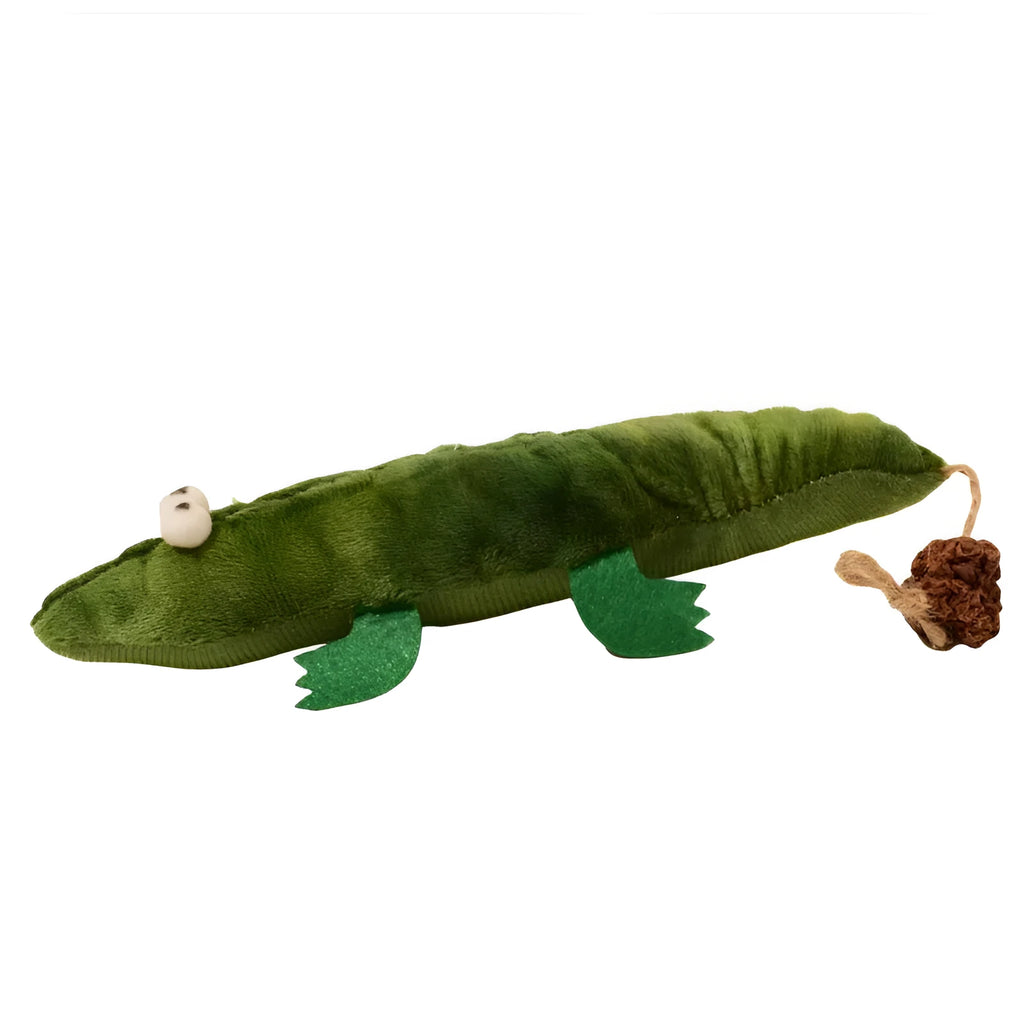 Green plush alligator catnip toy measuring 19 cm with peppermint scent for oral cleansing