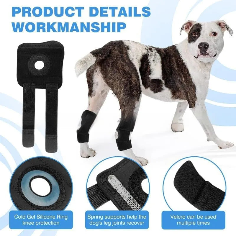Black polyester dog leg guard with adjustable straps for ACL and joint support