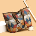 Women's PVC shoulder bag with sandwich pocket organisation in blue brown colour