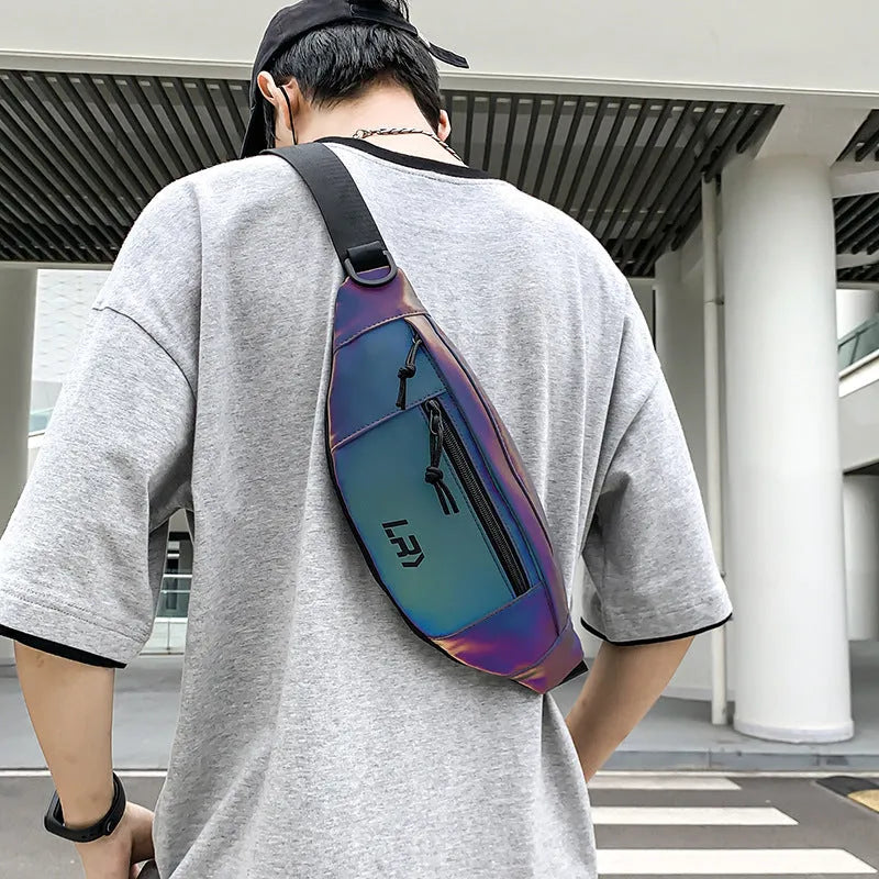 Reflective crossbody cycling bag in blue colour with open pocket design
