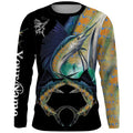 Men's grey milk silk pullover with a blue fish print design on the chest, featuring long sleeves and a round neck.