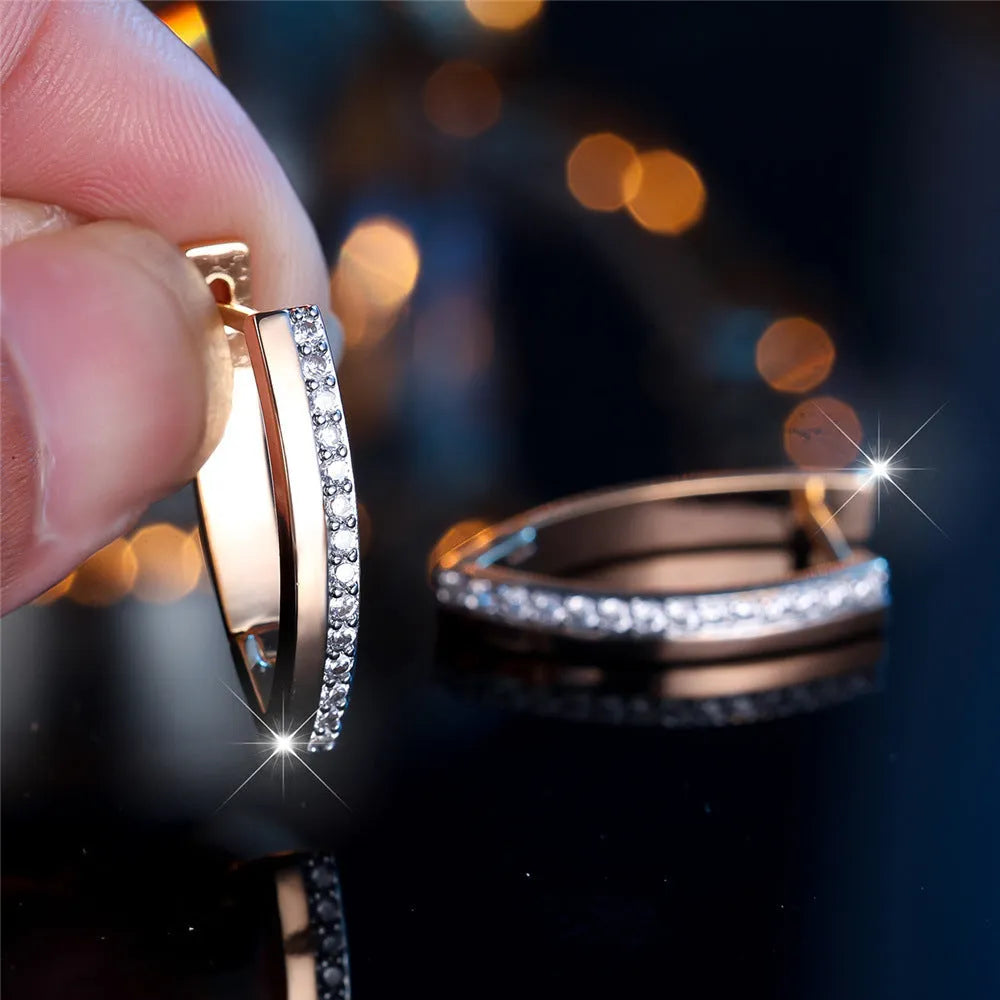 Women's V-shaped geometric ear clips with champagne gold white diamond electroplated finish
