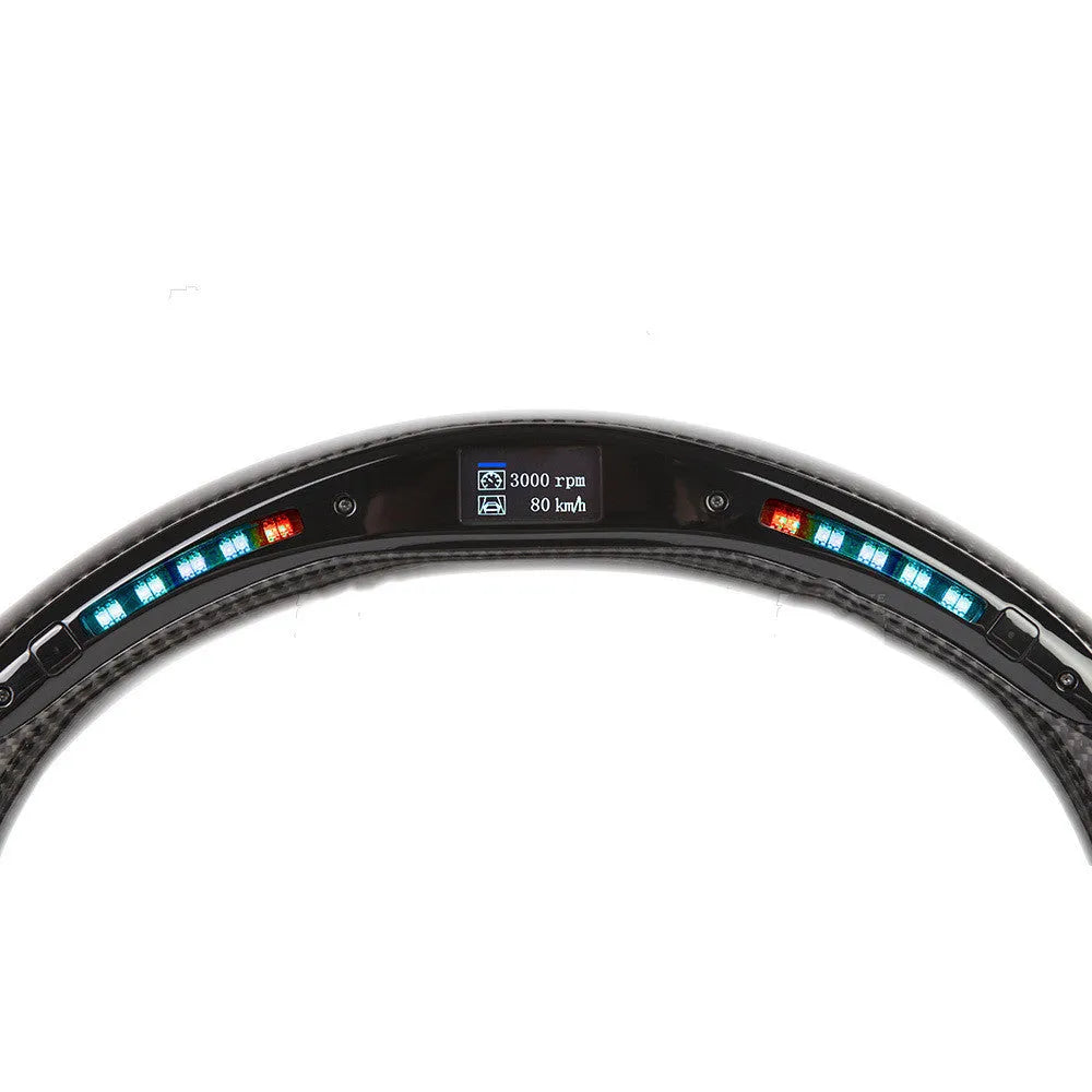 Black carbon fibre LED sports steering wheel for BMW X3 and X5 vehicles