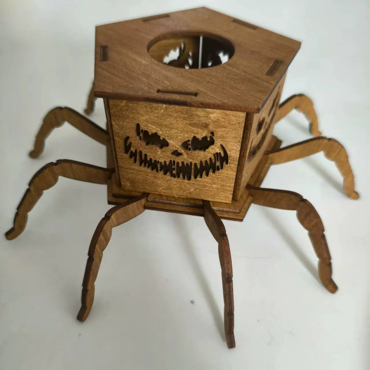 Halloween spider design wooden mini lantern candlestick decoration measuring 21cm tall