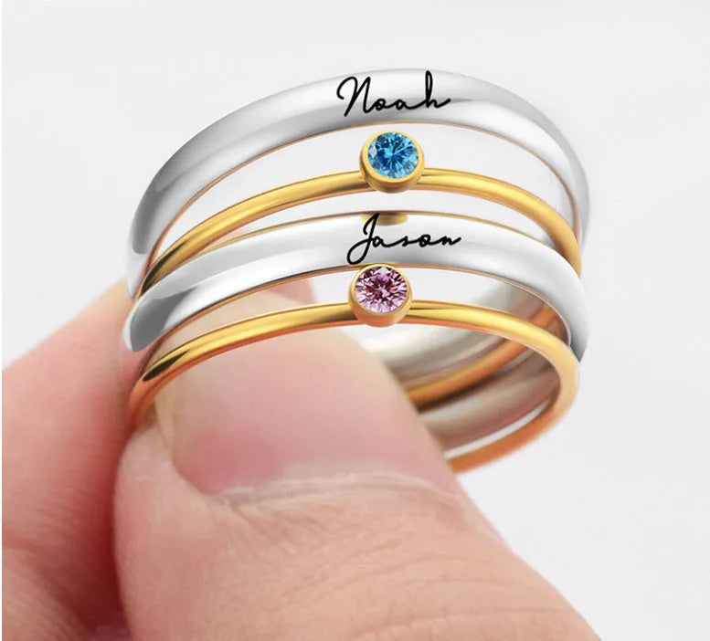 December birthstone engraved titanium steel ring with geometric patterns in UK sizes 5-10