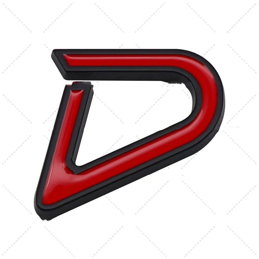 Metal decorative car sticker showing SD and D patterns in red silver and red black colour options