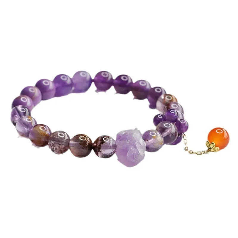Natural nine purple amethyst and red agate multi-treasure crystal bracelet with 7-8mm beads