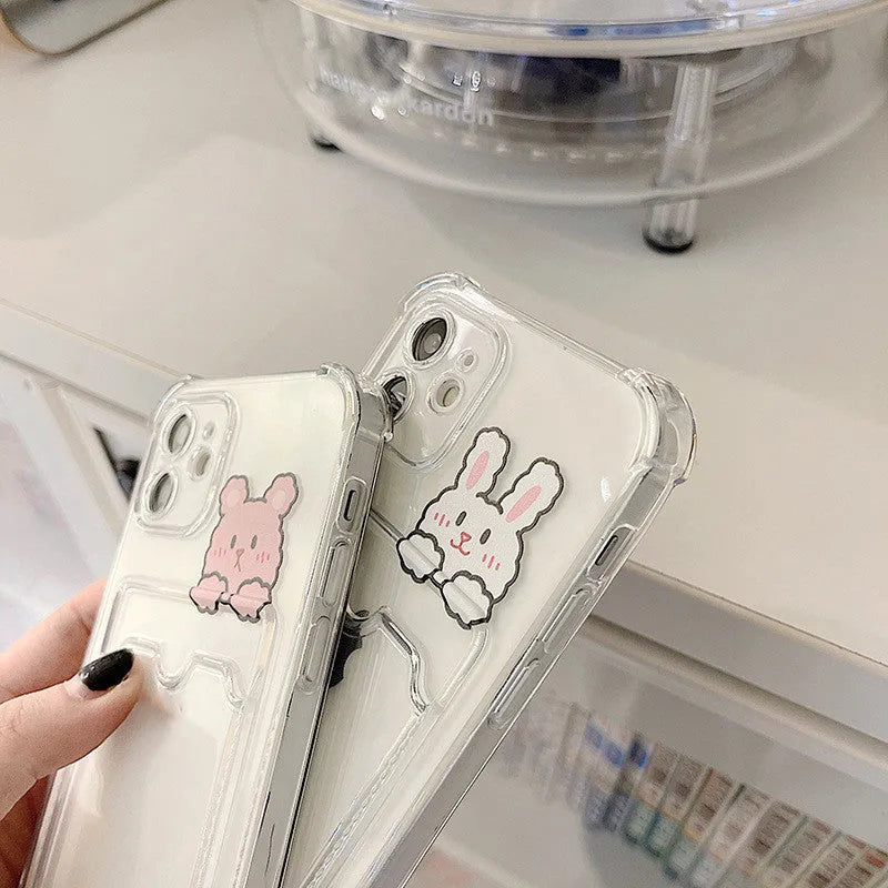 Cartoon design transparent TPU phone case with card slot for iPhone, shown in BQ2472 colour.
