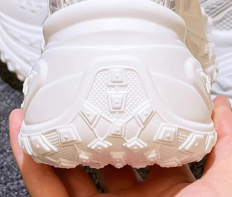 White women's height increasing dad shoes with lace-up closure and round toe design