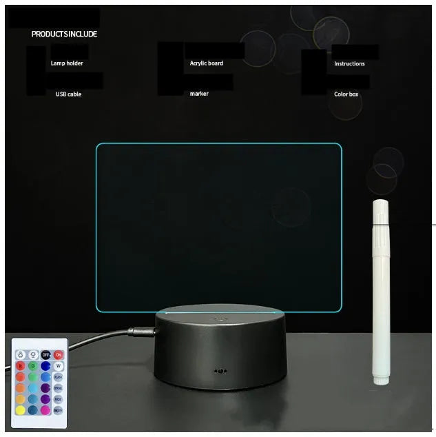 3D acrylic message board lamp with handwritten text illumination and remote control