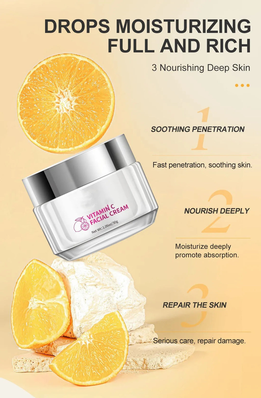 30g jar of Vitamin C face cream for universal skin types.