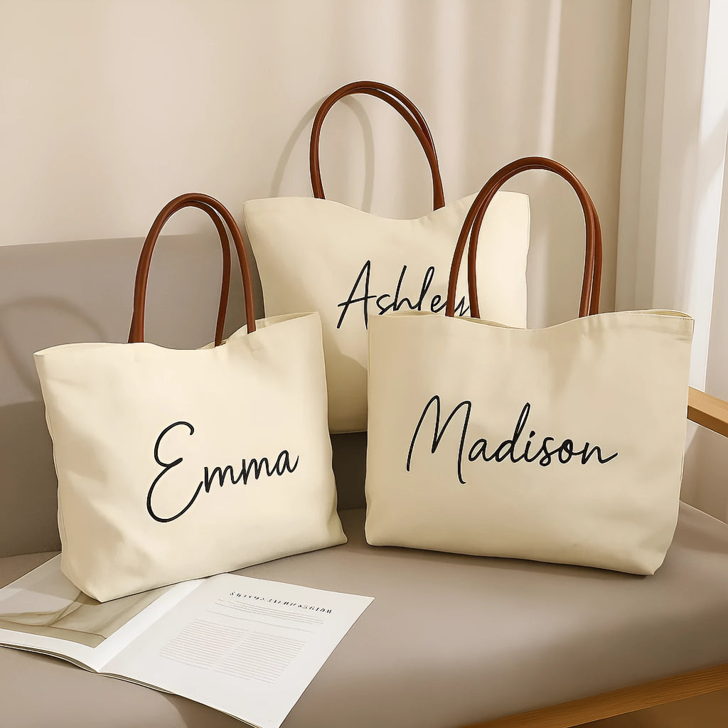 Beige white canvas tote bag with 40 litre capacity and double handles