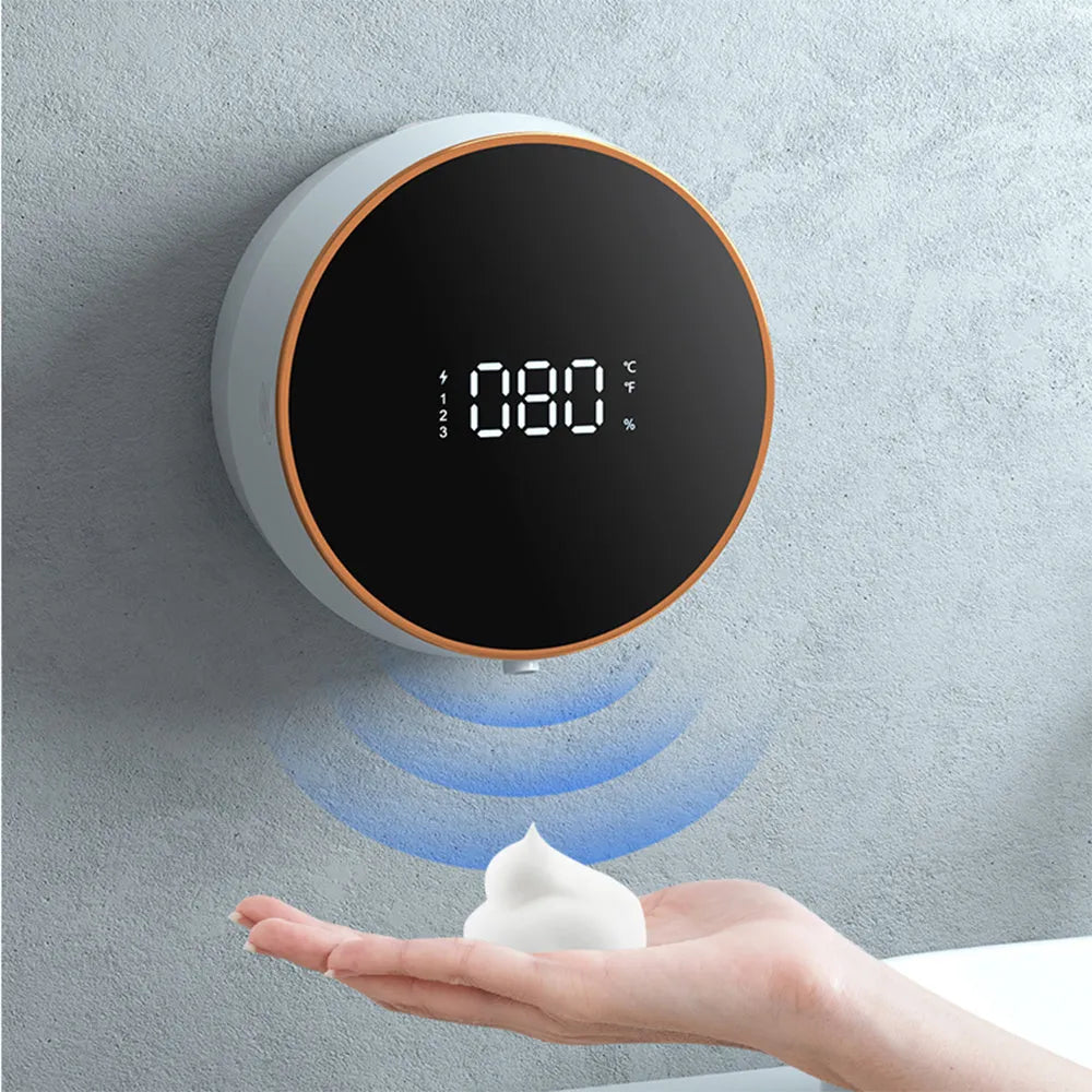 Black and white wall mounted automatic foam dispenser with USB charging port