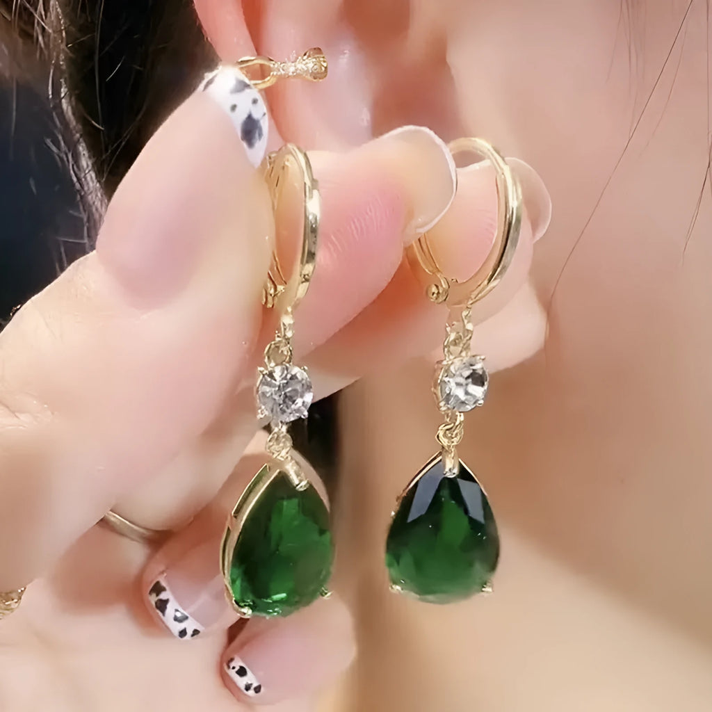 Green geometric teardrop alloy earrings with versatile design