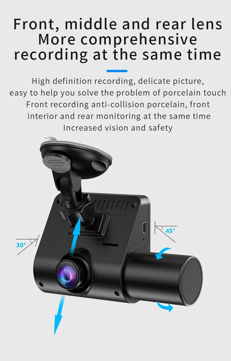 Black plastic 1080P car recorder with 170° angle, touch screen, 128G storage and night vision enhancement