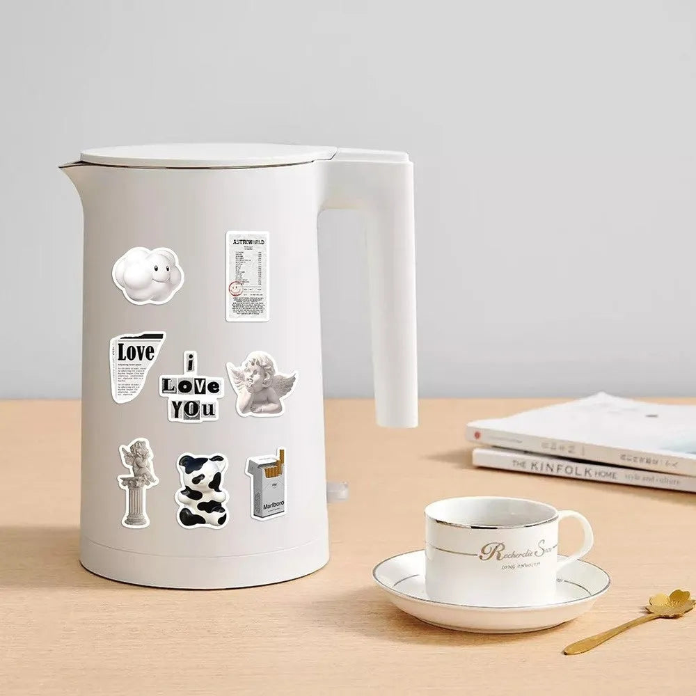 Black and white waterproof vinyl stickers pack with 61 pieces for laptop cup phone decoration