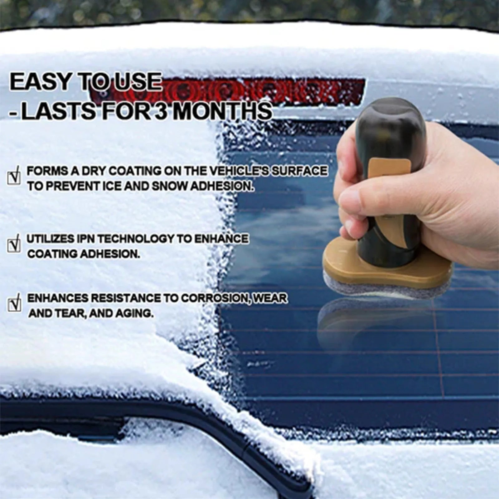 Car snow brush with hydrophobic nano coating spray bottle attached to PE plastic handle