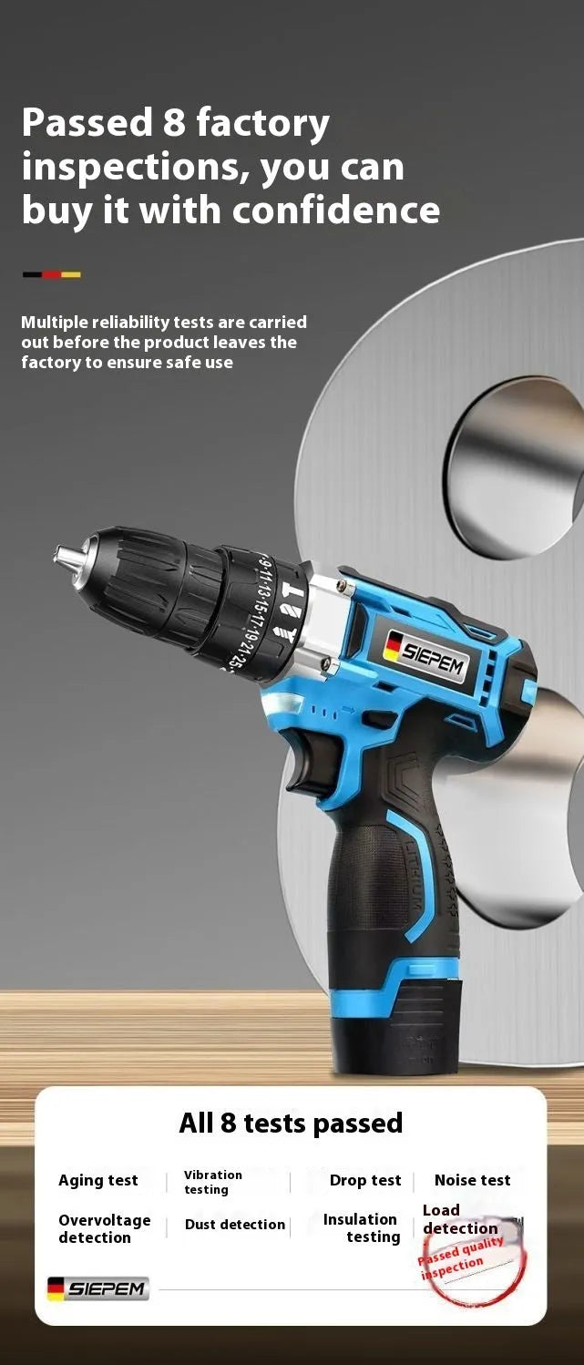 12V dual-speed impact pistol drill and electric screwdriver set in plastic storage box