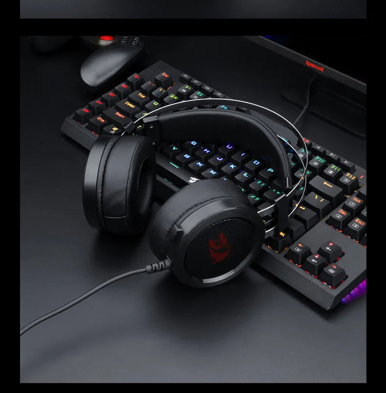 Black wired gaming headset with 3.5mm jack and 2 metre cable for computer use