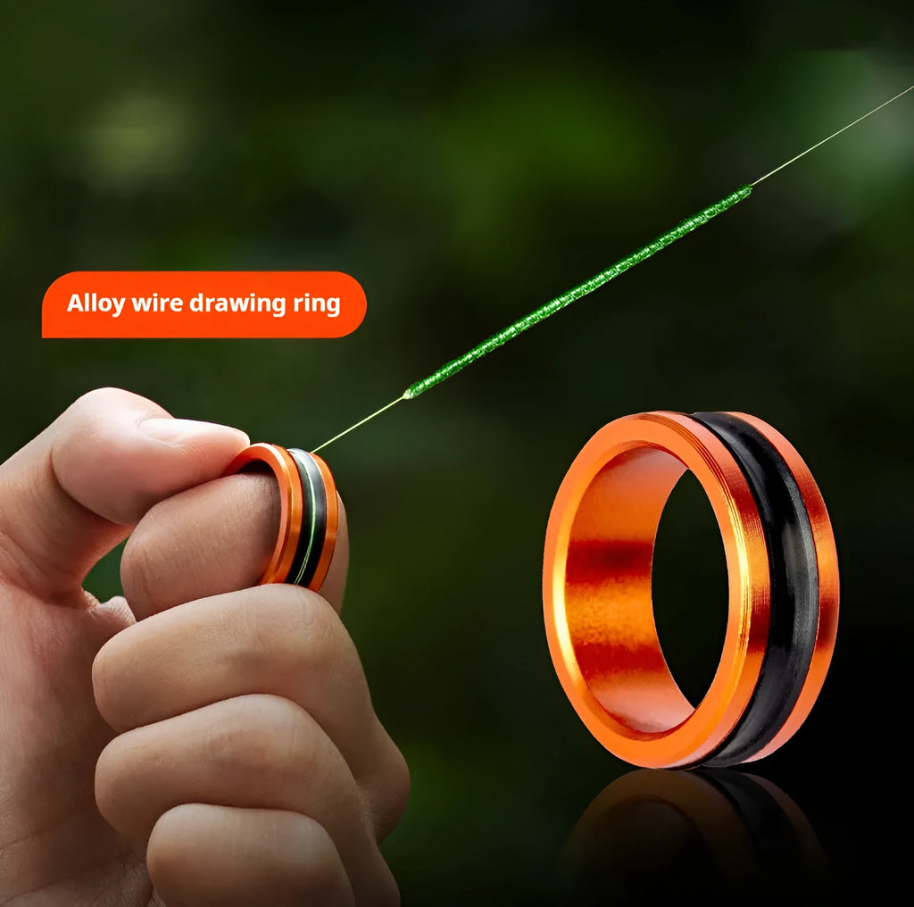 Orange and silver alloy fishing hand guard pull loop with non-slip grip surface