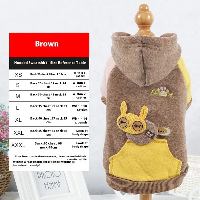 A brown cotton sweatshirt for a dog, showing a casual fit and soft fabric.