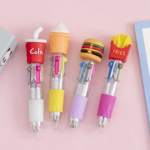 Cartoon themed 4-colour press ballpoint pen with 0.7mm bullet tip in cactus, fast food, or seahorse design