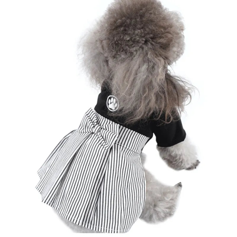 Thin cotton poodle dog clothes available in skirt or four-foot pants styles for seasonal wear
