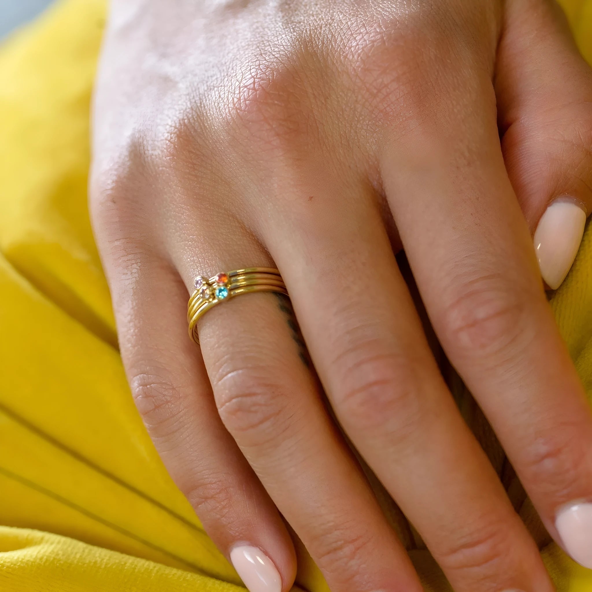 December birthstone engraved titanium steel ring with geometric patterns in UK sizes 5-10
