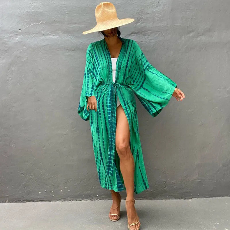 Loose printed cotton beach cover-up blouse in multiple colour options.