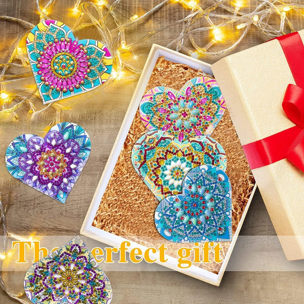 Six PU leather handmade bookmarks with crystal flower decorations arranged in modern simplicity style