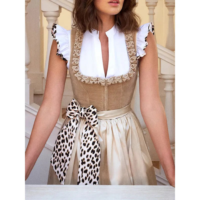 Khaki German Oktoberfest style women's dress in cotton polyester fabric
