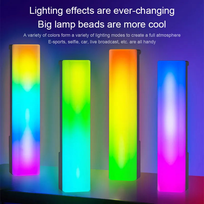 3D RGB music rhythm ambiance lamp in black or white shell on a tabletop.