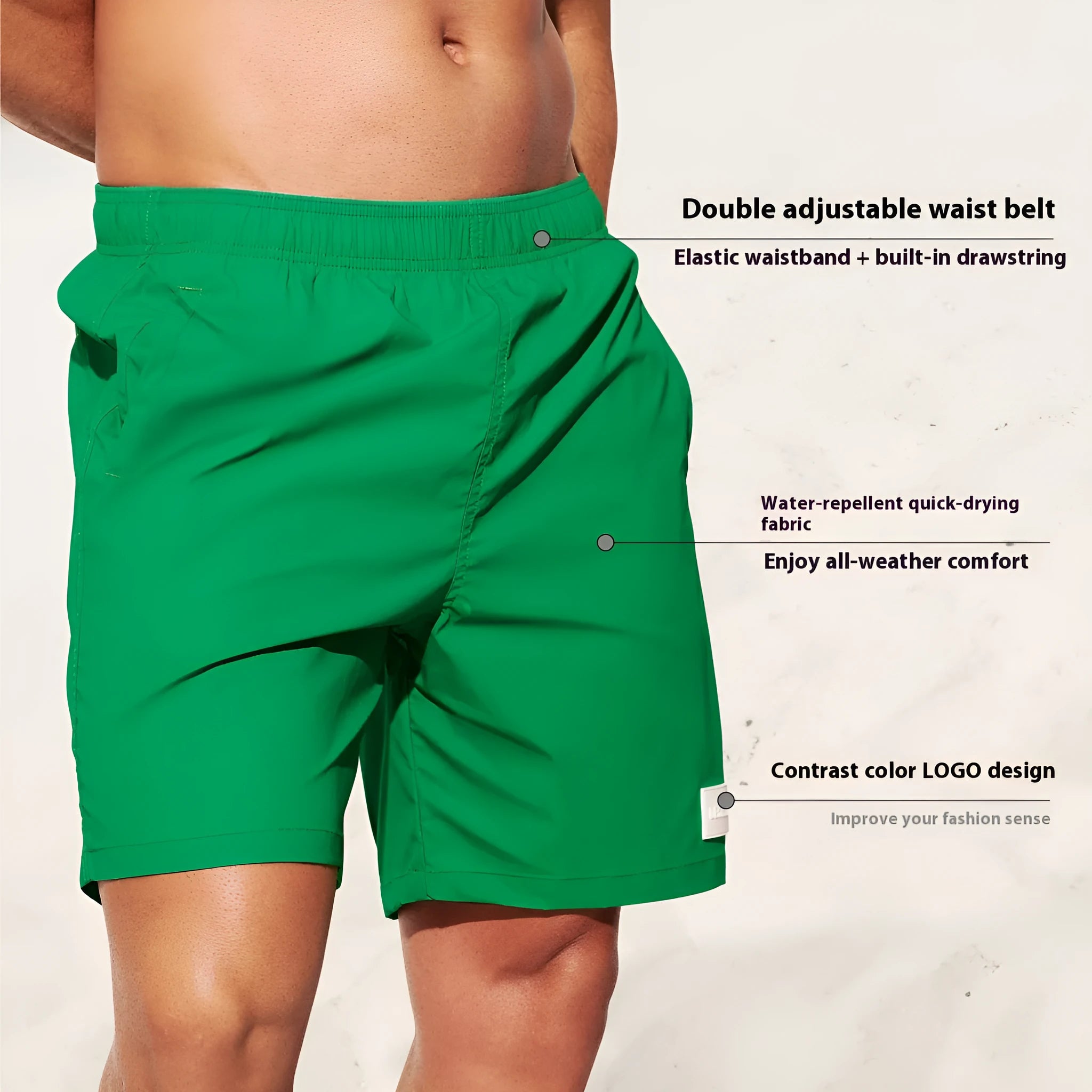 Men's quick-drying nylon sports shorts in blue with straight leg openings