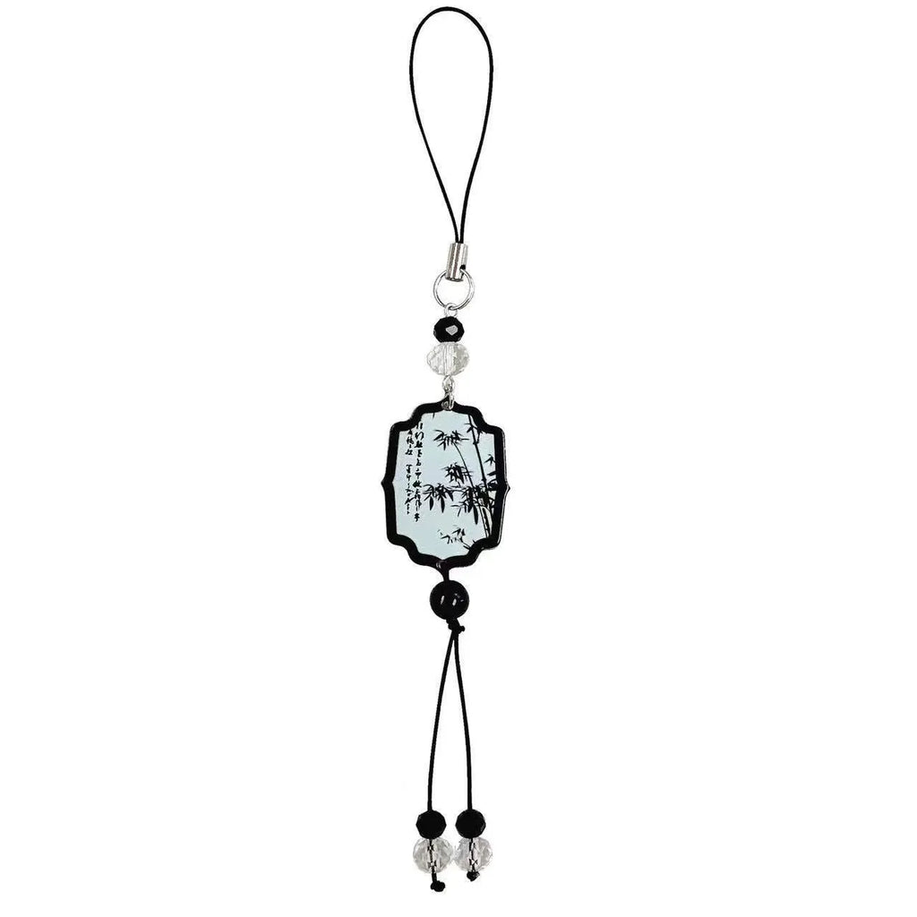 Chinese style bead pendant keychain with floral patterns in baked varnish finish