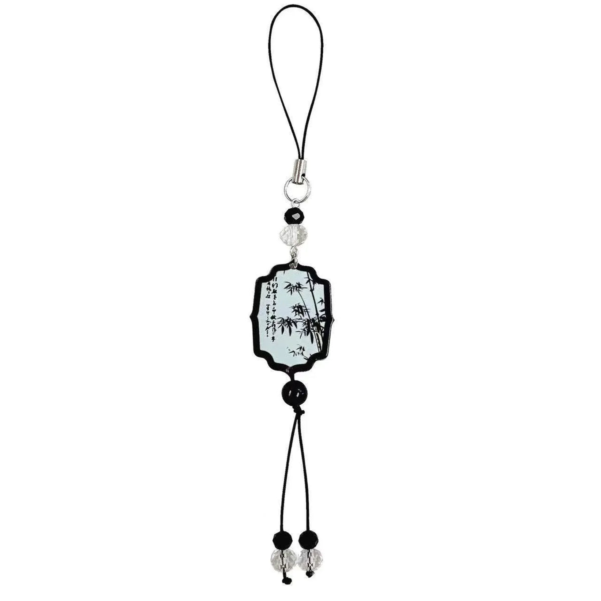 Chinese style bead pendant keychain with floral patterns in baked varnish finish