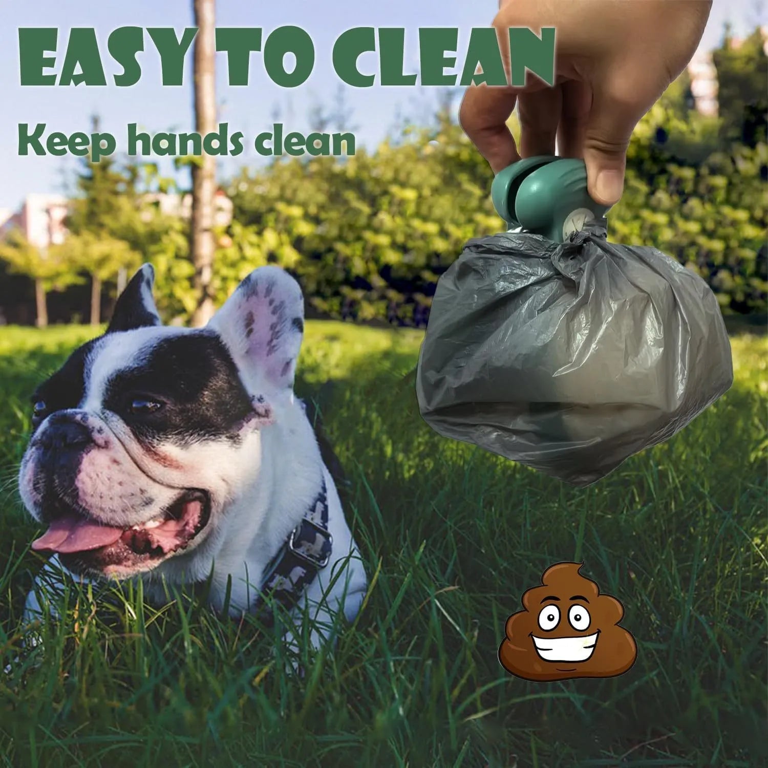 Portable handheld pooper scooper for dog waste cleanup with integrated bag dispenser and clip