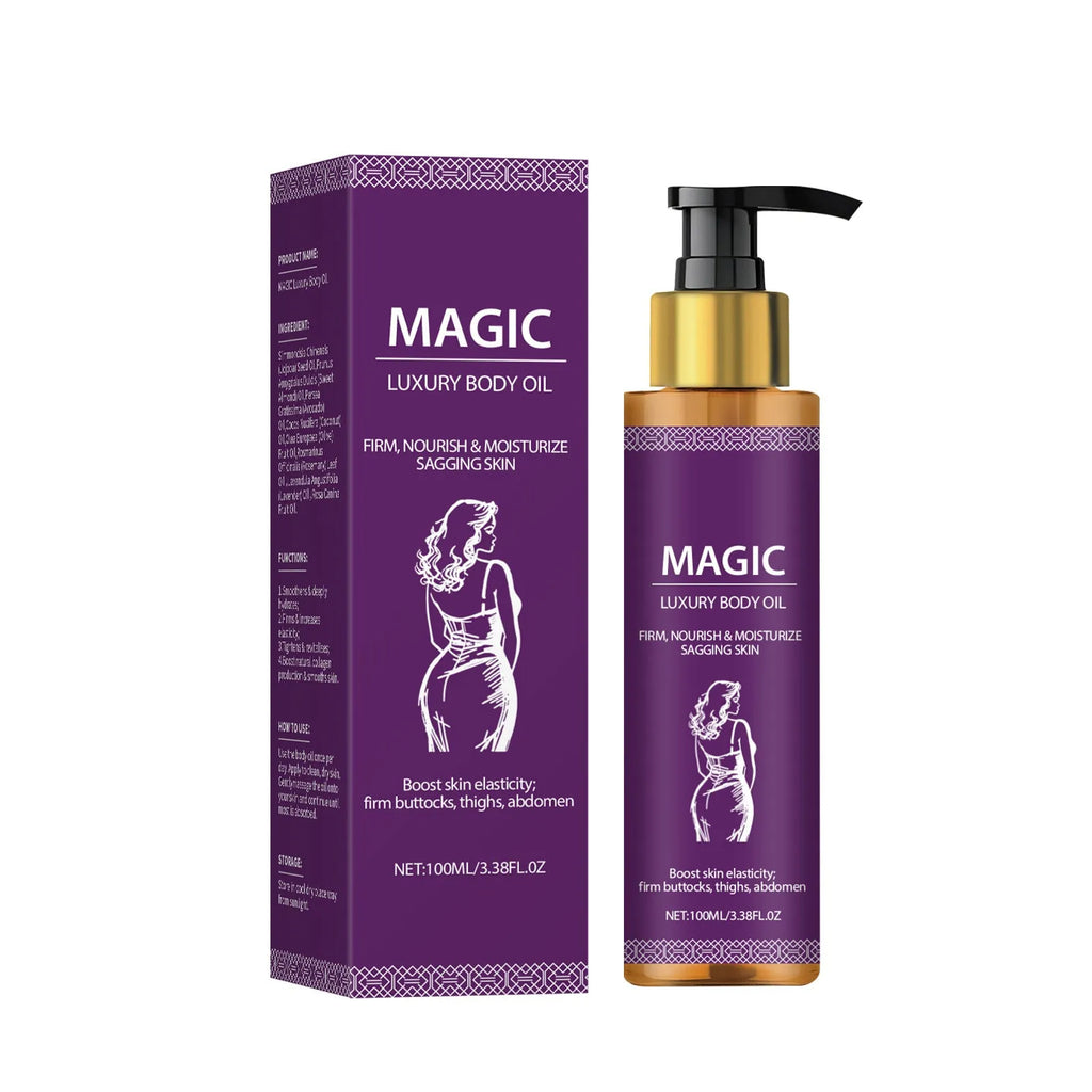 100 ml bottle of body soothing treatment oil with jojoba, camellia, and sweet almond oils.
