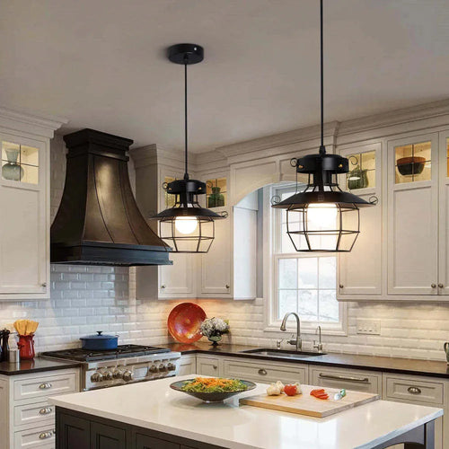 American retro-style single-head iron droplight with a lantern-shaped shade.