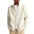 Men's loose fit cardigan sweater in acrylic blend fabric shown in beige colour