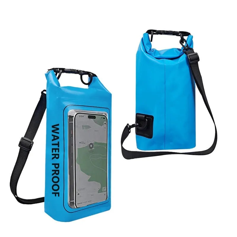 2L waterproof crossbody phone bag made of 500D PVC mesh in black for swimming and diving