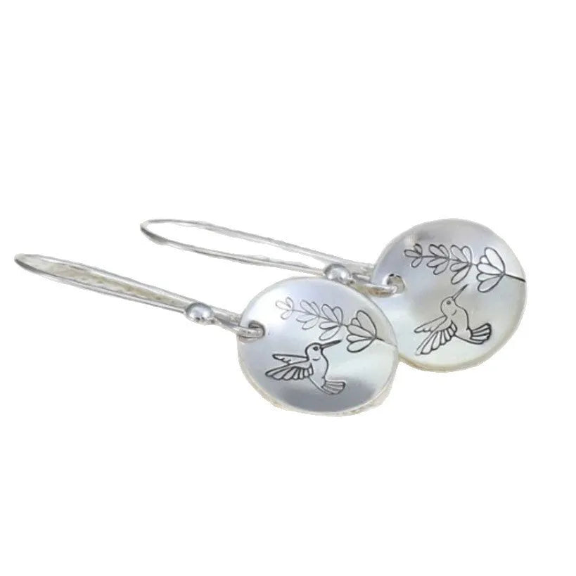 Retro silver zinc alloy earrings with bird flower and zodiac designs