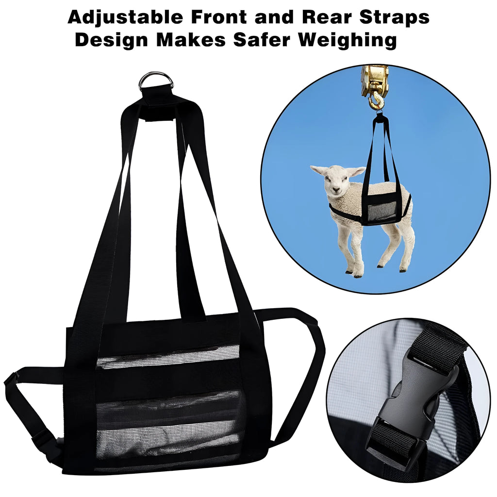 Black heavy-duty calf and large dog weighing sling, dimensions 35cm by 150cm.