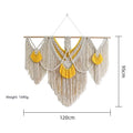 Nordic style hand-woven cotton tapestry in creamy-white with yellow detailing