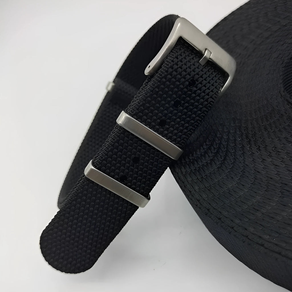 Textile nylon watch strap in Army Green colour showing integrated design and adjustment holes
