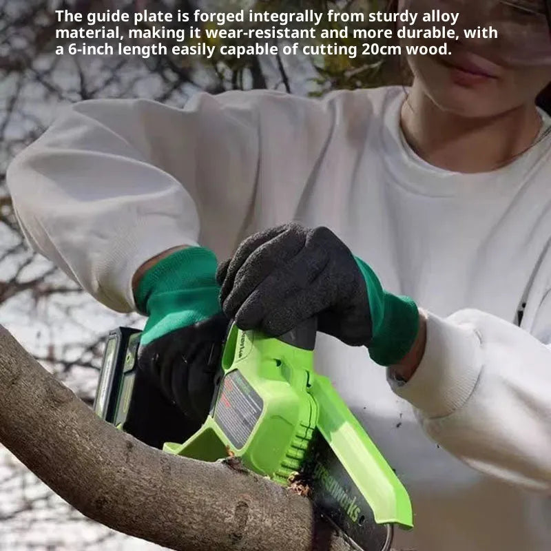 6-inch cordless mini electric chainsaw with 24V lithium battery and 6-inch guide plate