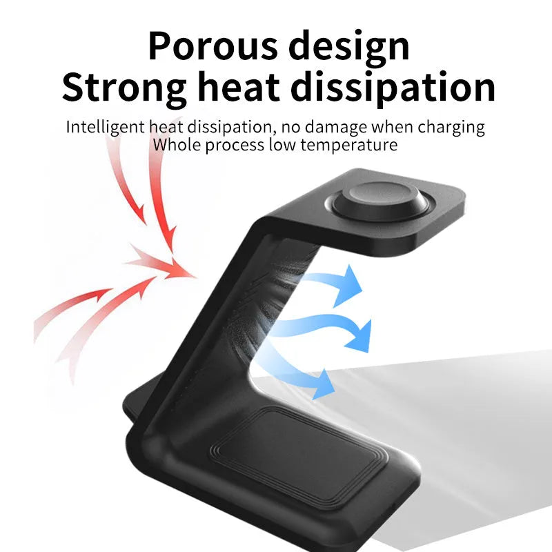 Black and white 3-in-1 upright wireless charging phone holder with Type-C cable